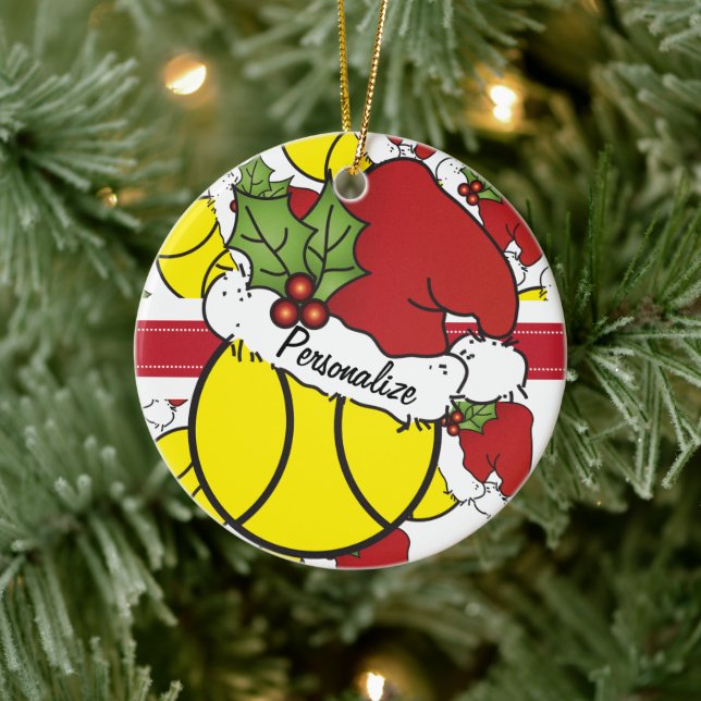 Christmas Tennis Ball | Personalize Ceramic Ornament (Tree)
