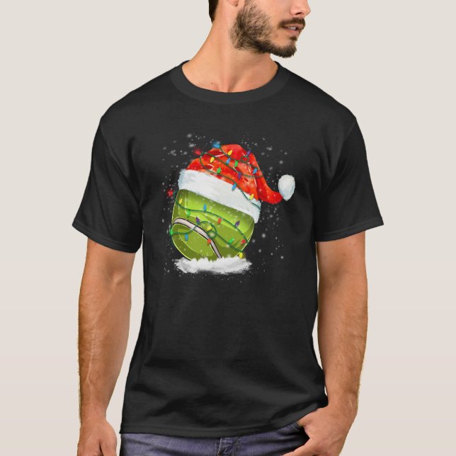 Christmas Tennis Ball Santa Hat Funny Xmas Pajama T-Shirt (Front)