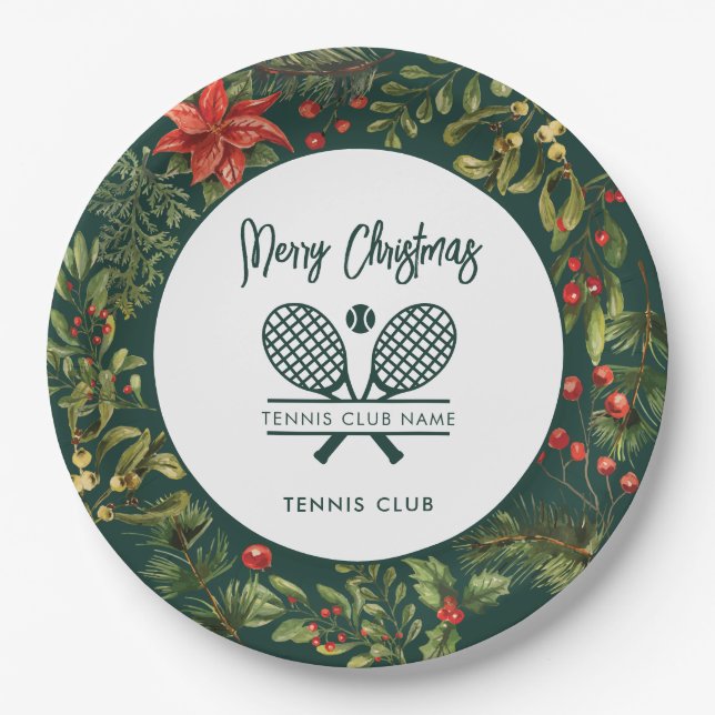 Christmas Tennis Club Name Botanical Holidays Paper Plates (Front)