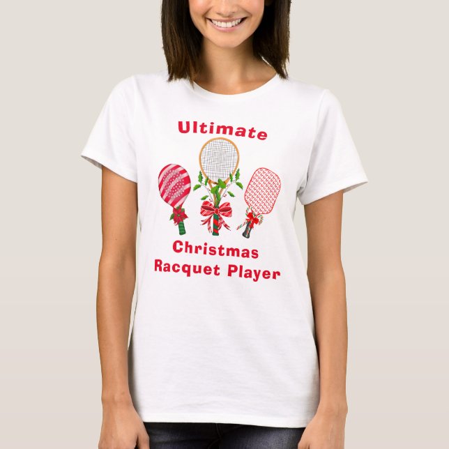 Christmas Tennis, Paddleball, Pickleball Player T- T-Shirt (Front)