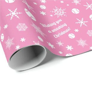 🎄Christmas 🎾tennis pink custom text Wrapping Paper