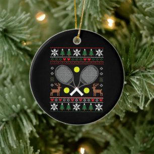 Christmas Tennis Racket Ugly Sweater Reindeer Xmas Ceramic Ornament