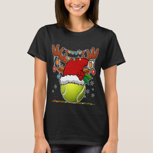 Christmas Tennis Reindeer  Santa Hat Xmas Tree Li T_Shirt
