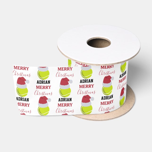 Christmas Tennis Sports Ball Custom Name Satin Ribbon (Spool)