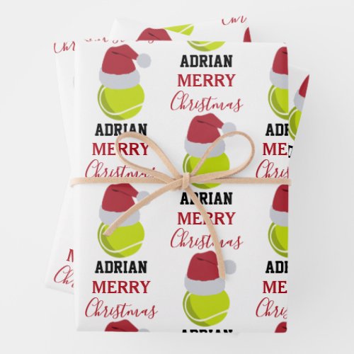 Christmas Tennis Sports Ball Custom Name Wrapping Paper Sheets
