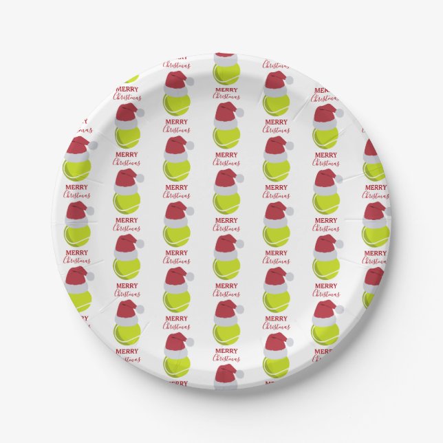 Christmas Tennis Sports Ball Holiday Paper Plates (Front)