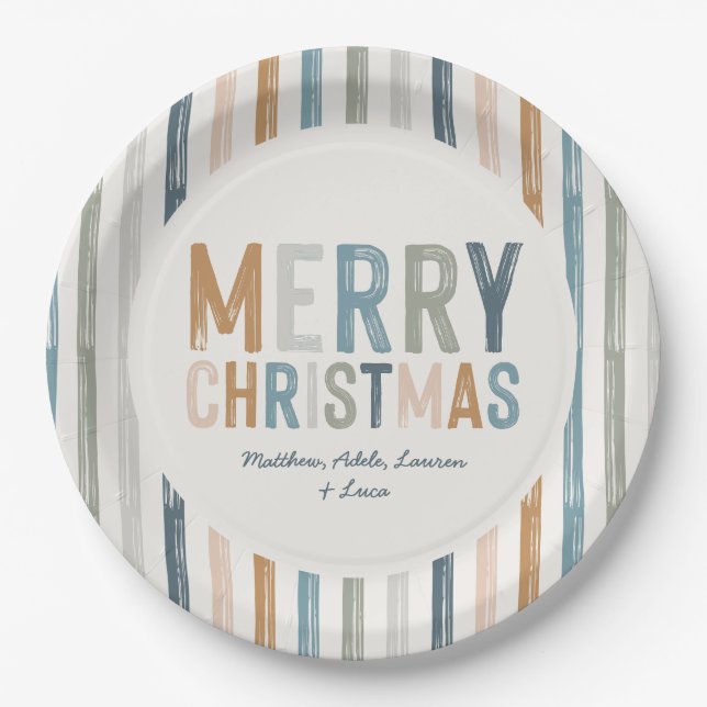 Christmas terracotta blue typography modern paper plates (Front)