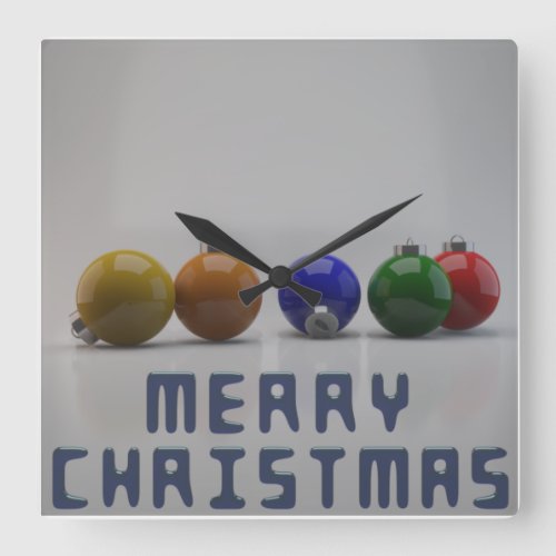 Christmas Text And Ornaments Square Wall Clock
