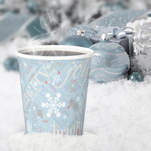 Christmas Text and Snowflake Pattern Blue ID257 Paper Cups
