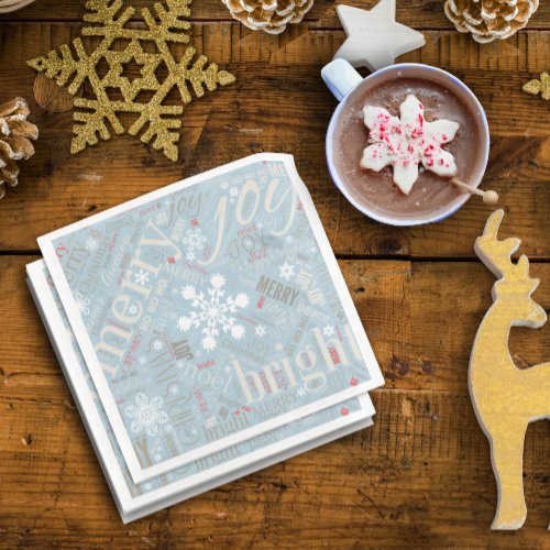 Christmas Text and Snowflake Pattern Blue ID257 Paper Dinner Napkins