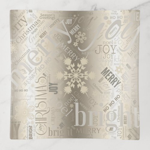 Christmas Text and Snowflake Pattern Gold ID257 Trinket Tray