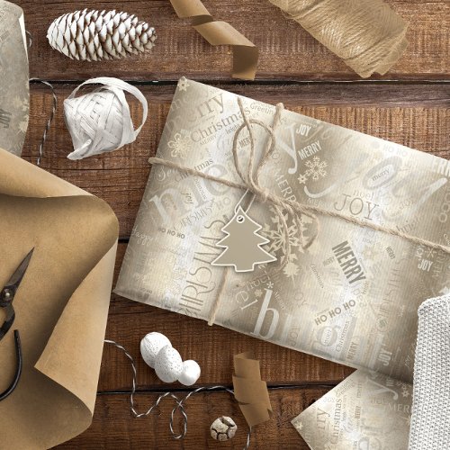 Christmas Text and Snowflake Pattern Gold ID257 Wrapping Paper