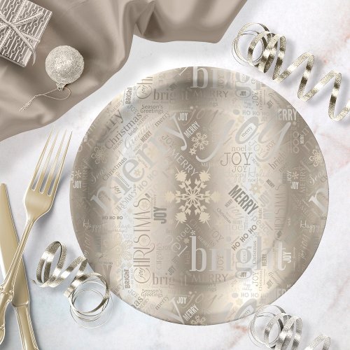 Christmas Text and Snowflake Pattern ID257 Paper Plates