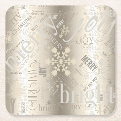 Christmas Text and Snowflake Pattern ID257 Square Paper Coaster