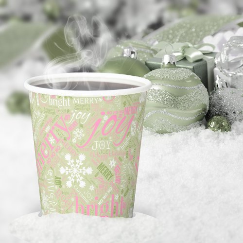 Christmas Text and Snowflake Pattern Pink ID257 Paper Cups