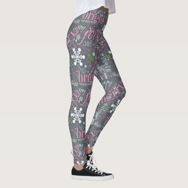 Christmas Text and Snowflake Pattern Slate ID257 Leggings (Right)