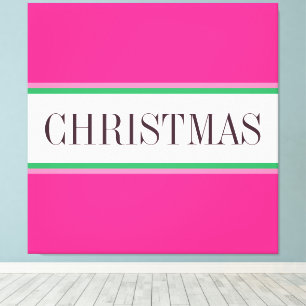 CHRISTMAS Text Festive Bright Pink White Stripes Canvas Print