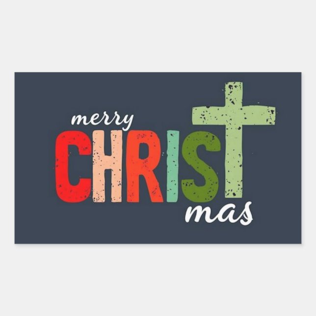 Christmas Text Merry Christ mas Christian  Rectangular Sticker (Front)