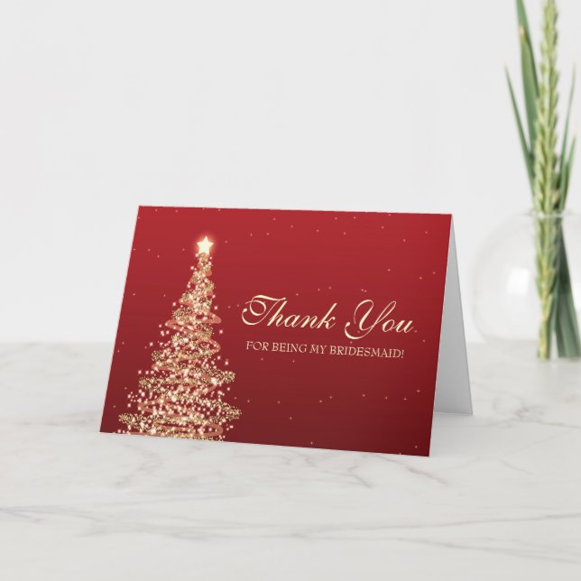 Christmas Thank You Bridesmaid Red Gold (Front)