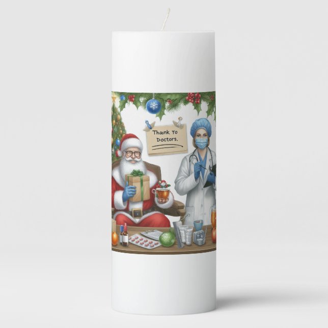 Christmas thank you for doctors pillar candle (Front)
