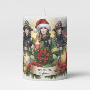 Christmas thank you for firefighters pillar candle