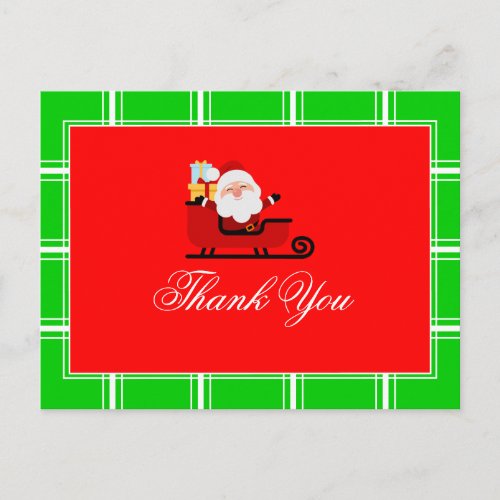 Christmas Thank You Santa Red  Green Postcard