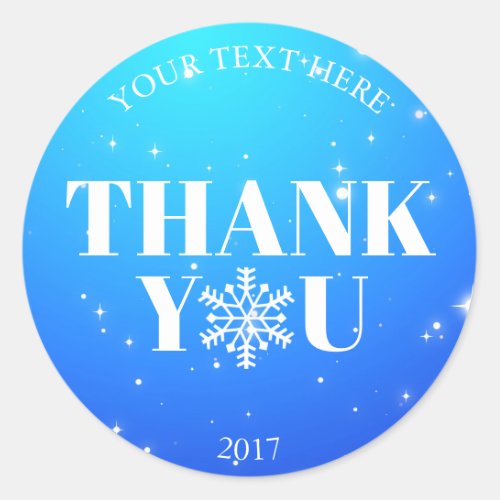 Christmas Thank You Snowflakes Blue White Classic Round Sticker