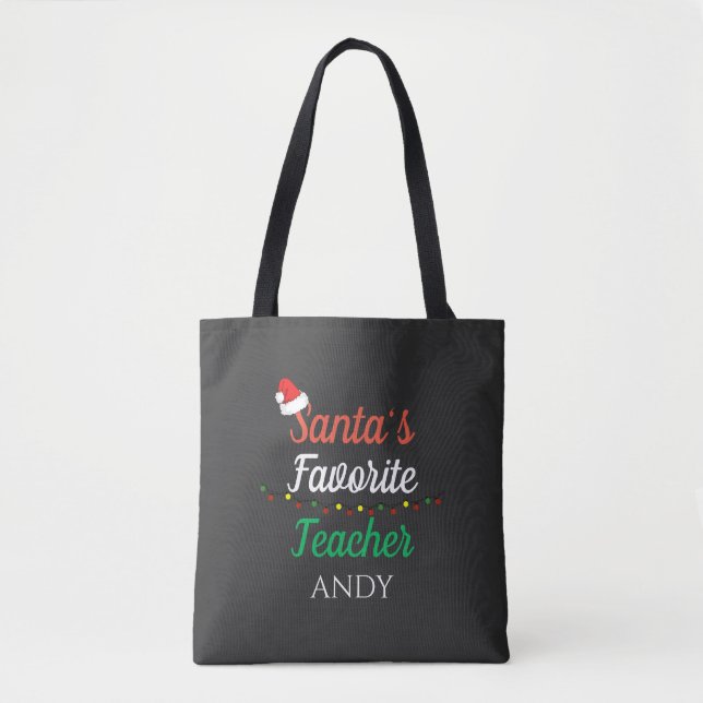 Christmas thank you teacher cute typography tote bag (Front)
