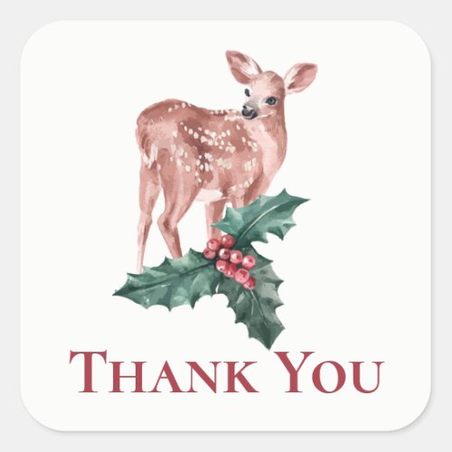 Christmas Thank You Winter Wedding Reindeer Deer Square Sticker