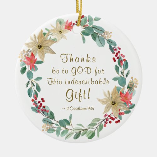 Christmas Thanks be to God Bible Verse Ceramic Ornament