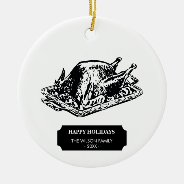 Christmas Thanksgiving Vintage Turkey Holiday Ceramic Ornament (Front)