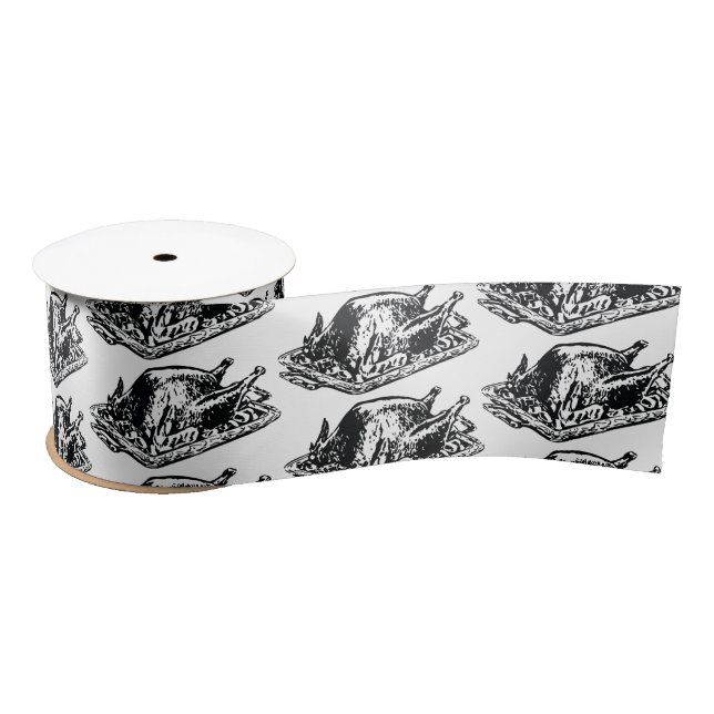 Christmas Thanksgiving Vintage Turkey  Satin Ribbon (Spool)