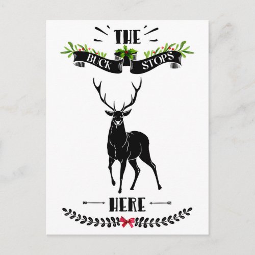 Christmas The Buck Stops Here Deer Holiday Postcard