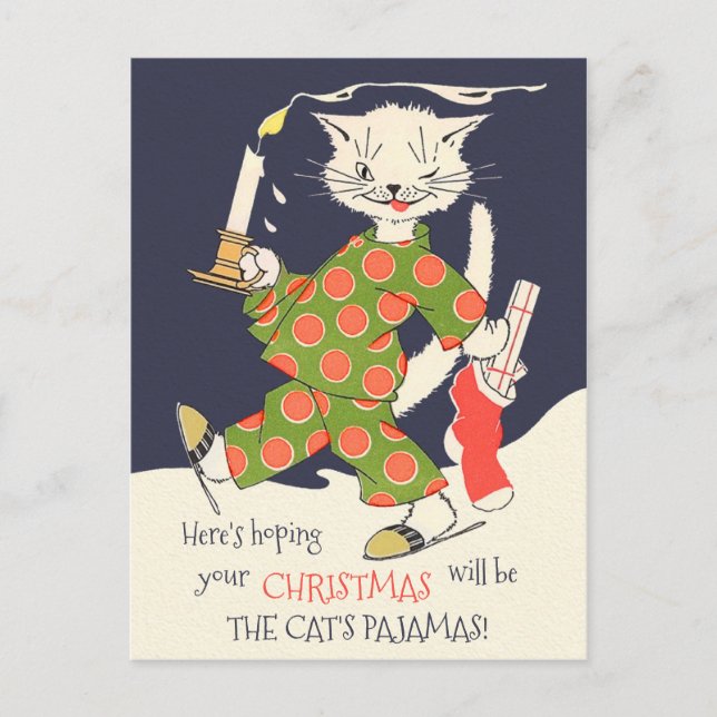 Christmas The cat's pajamas Funny vintage CC0493 Postcard (Front)