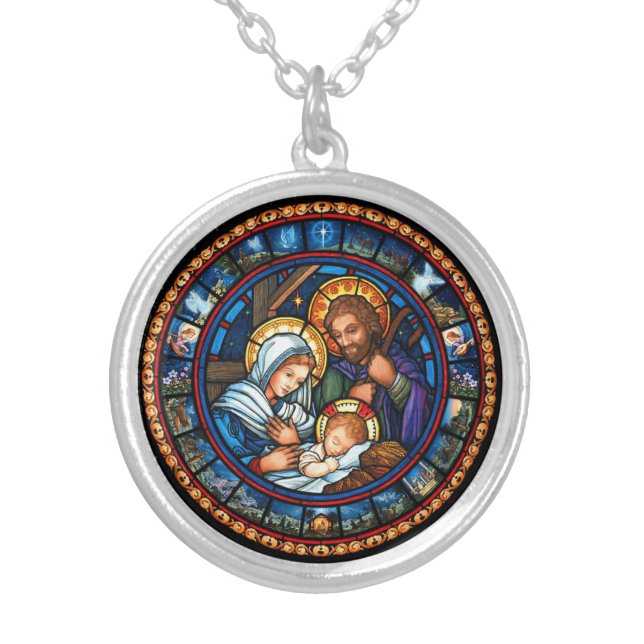 Christmas ~ The Holy Family ~ Nativity ~ * ~ Silver Plated Necklace (Front)