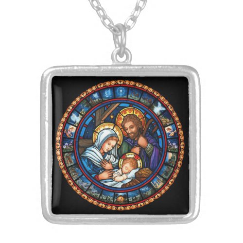 Christmas  The Holy Family  Nativity    Silver Plated Necklace