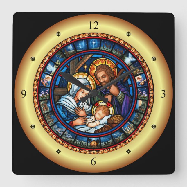 Christmas ~ The Holy Family ~ Nativity ~ * ~ Square Wall Clock (Front)