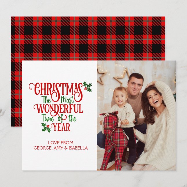 Christmas The Most Wonderful Time Of Year Photo Card (Front/Back)