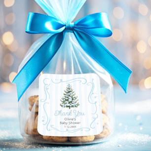 Christmas Thee Blue Winter Baby Shower Thank You Square Sticker