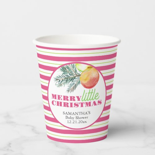 Christmas Theme Baby Shower Paper Cups Pink Green