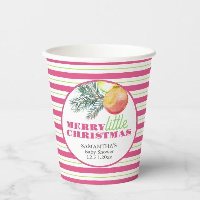 Christmas Theme Baby Shower Paper Cups Pink Green (Front)