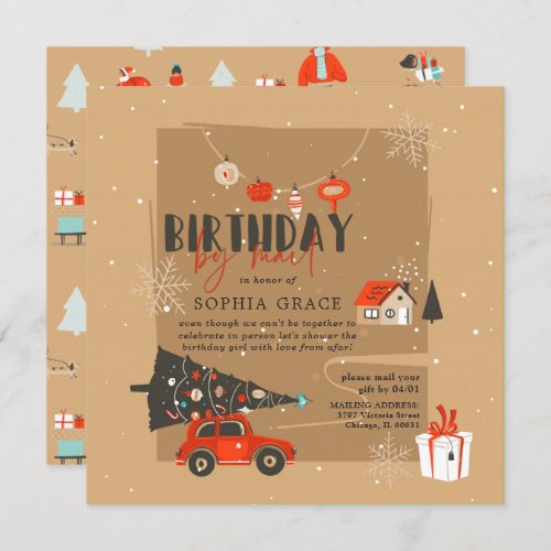 Christmas Theme Birthday by Mail Invitation