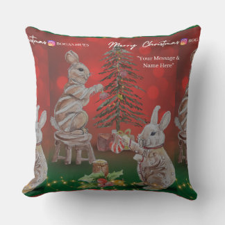 Christmas Theme Bunny Boganhues Artisanal Prints Throw Pillow