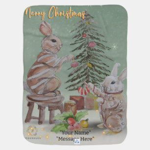 Christmas Theme Bunny Boganhues Print Baby Blanket