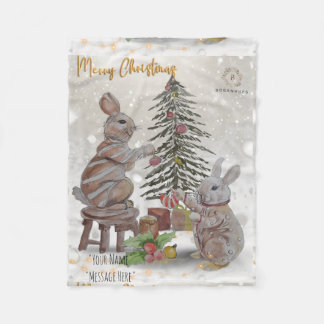 Christmas Theme Bunny Boganhues Print Fleece Blanket