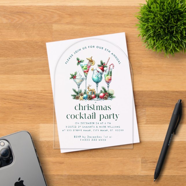 Christmas Theme Christmas Cocktail Party Acrylic Invitations (Insitu (Invitation Card))