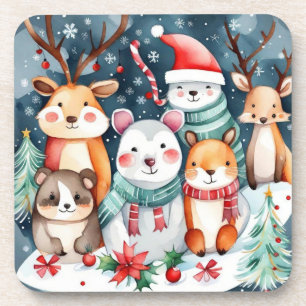 Christmas theme Christmas cute animals  Beverage Coaster