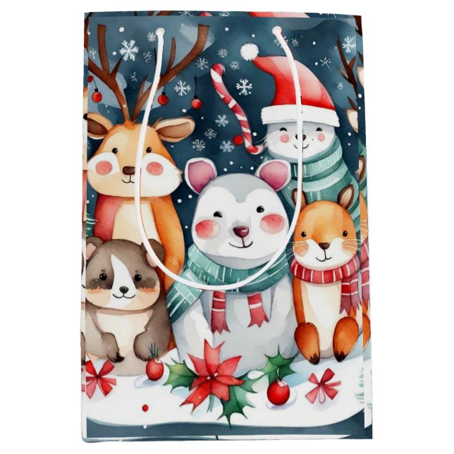 Christmas theme Christmas cute animals  Medium Gift Bag (Front)