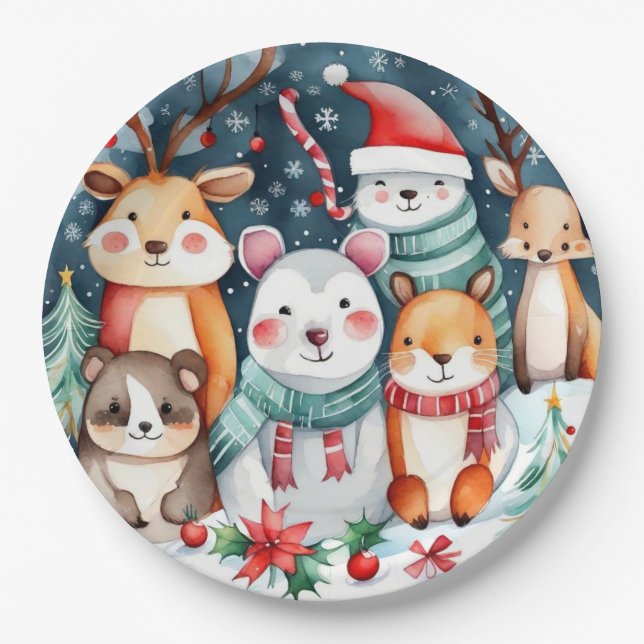 Christmas theme Christmas cute animals  Paper Plates (Front)