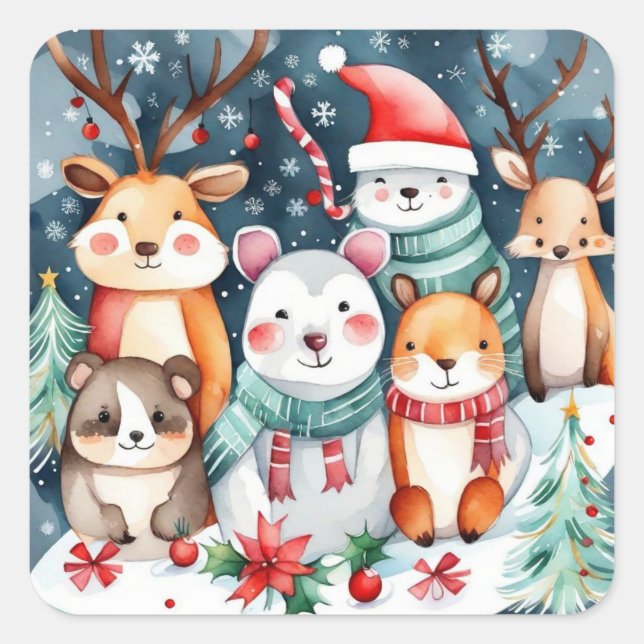 Christmas theme Christmas cute animals  Square Sticker (Front)